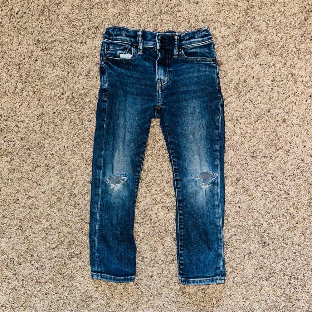 GAP Adjustable Waistband Boys 5 Distressed Blue Denim Jeans with Holes Kids 5T